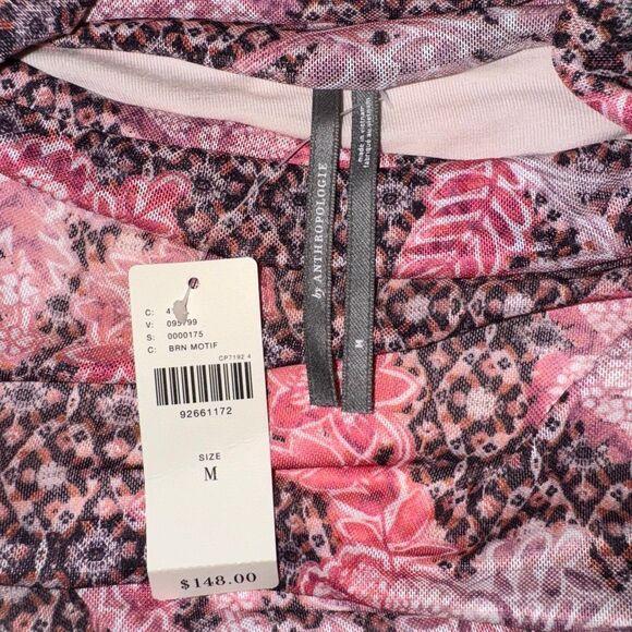 Anthropologie The Maya Ruched Cowl-Neck Mesh Midi Dress | NWT | Medium | Pink Fl - Picture 6 of 10